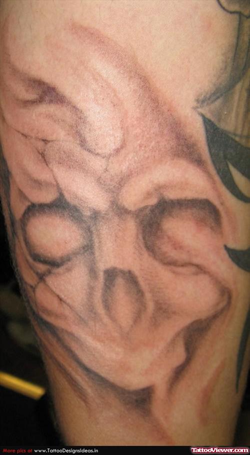 Grey Ink Scary Halloween Tattoo On Sleeve