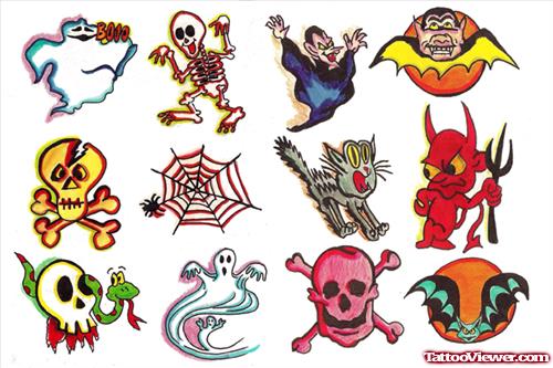 Color Ink Halloween Tattoo Designs