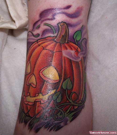 Pumpkin Halloween Tattoo On Left Foot