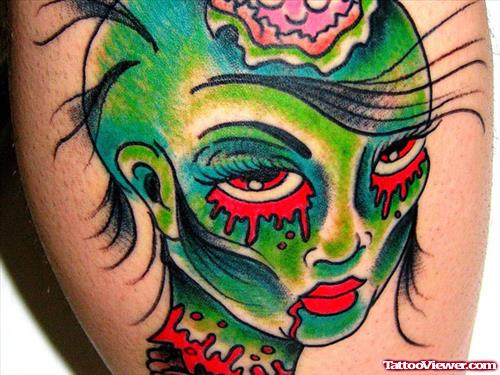 Colored Zombie Halloween Tattoo