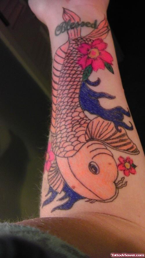 Color Ink Koi Halloween Tattoo On Right Arm