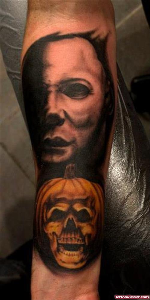 Attractive Halloween Tattoo On Sleeve