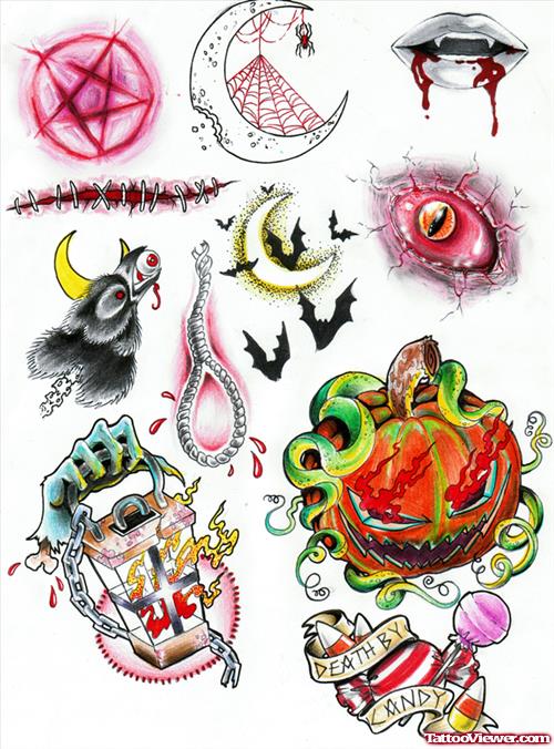 Colored Halloween Tattoos Designs
