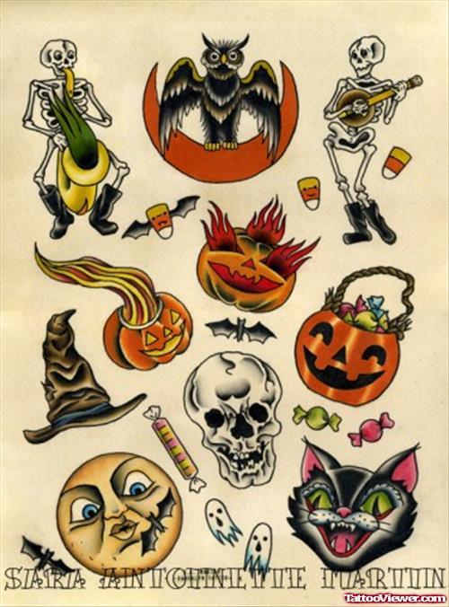 Colored Halloween Tattoos Designs For Men