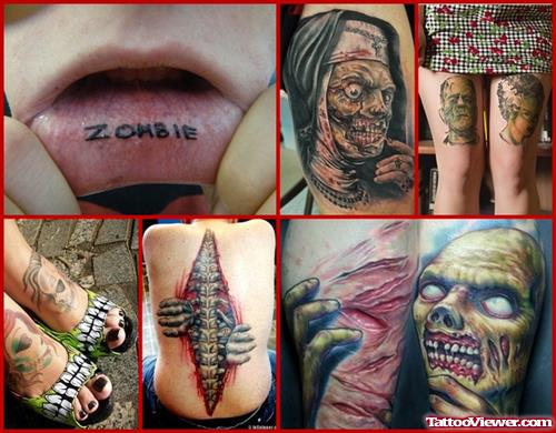 Wild Zombie Halloween Tattoos Designs