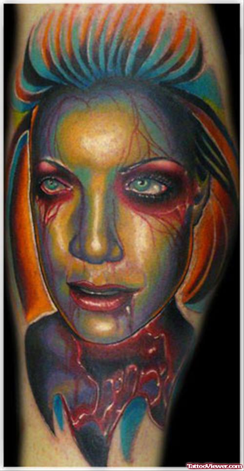 Vampire Halloween Tattoo On Left Sleeve