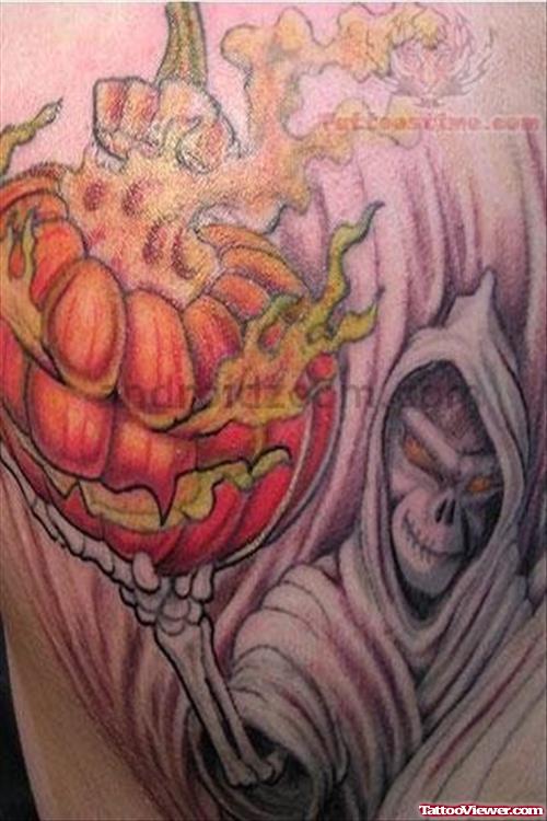 Scary Halloween Tattoo On Back