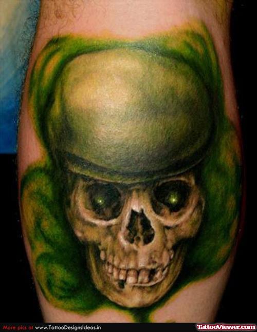 Green Ink Halloween Skull Tattoo