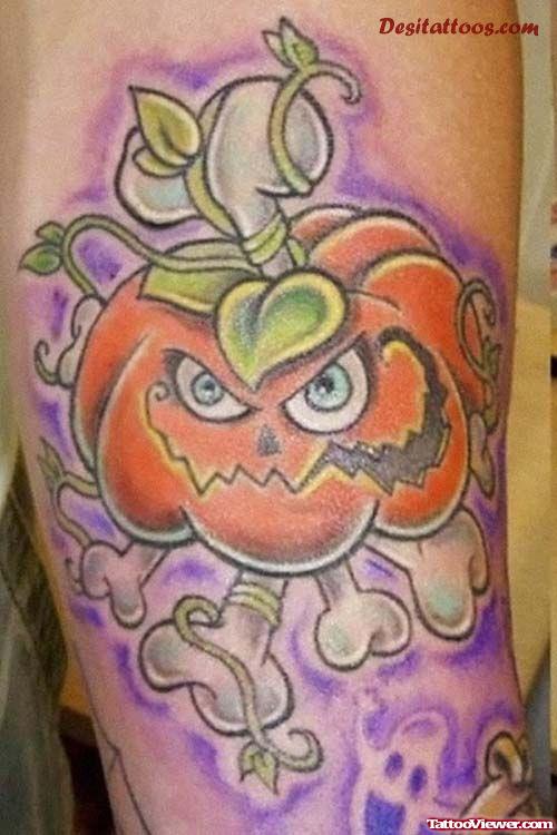 Colored Halloween Pumpkin Tattoo
