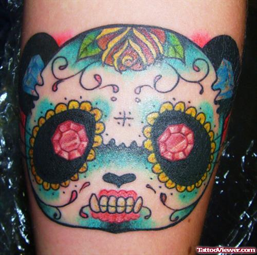 Colored Bear Sugar Skull Halloween Tattoo