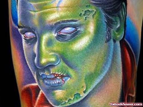 Green Face Man Halloween Tattoo