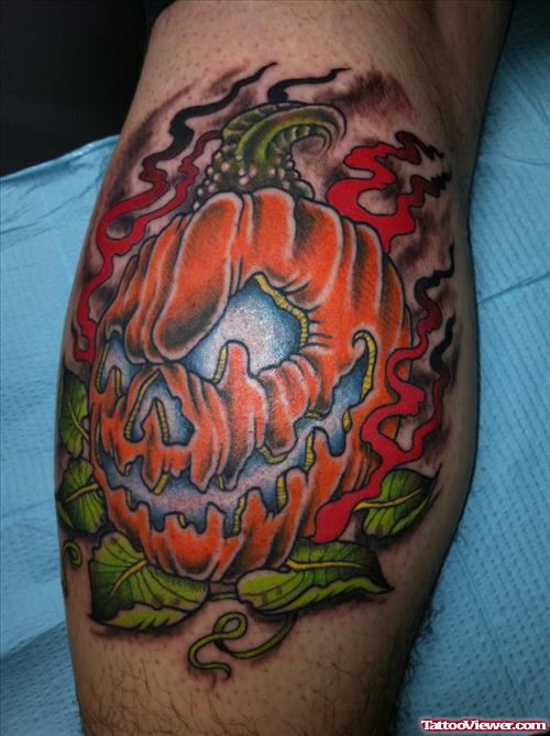 Evil Halloween Tattoo On Leg