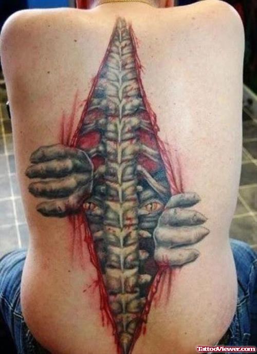 Color Ink Ripped Skin Halloween Tattoo On Back