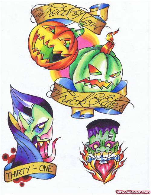 Color Ink Halloween Tattoos Designs