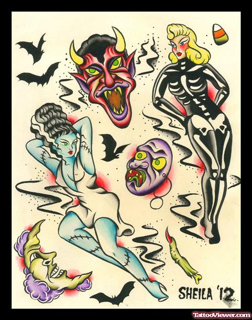 Best Color Ink Halloween Tattoos Designs