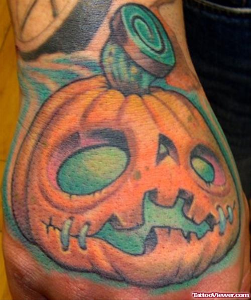 Amazing Color Pumpkin Halloween Tattoo