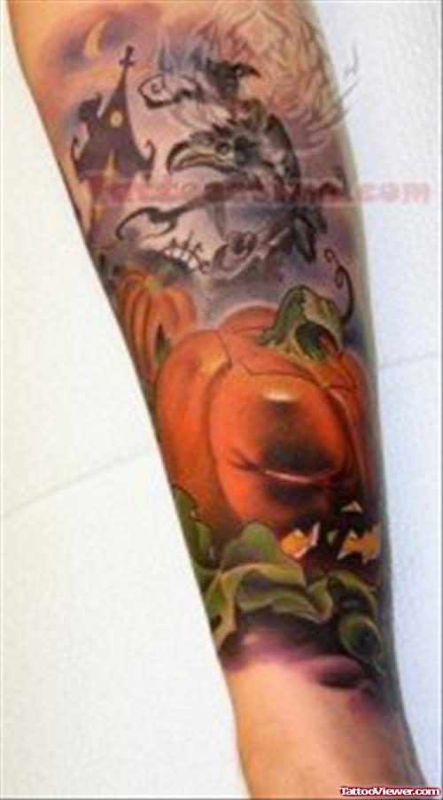 Halloween World Tattoo On Arm