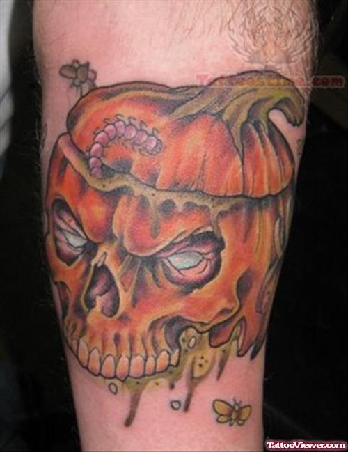 Orange Color Halloween Tattoo