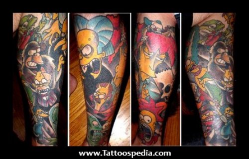 Awesome Color Ink Halloween Tattoo On Leg