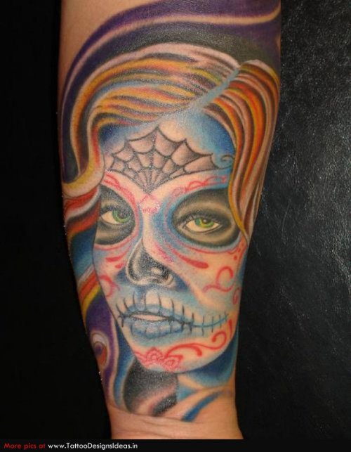 Horror Color Ink Halloween Tattoo On Sleeve