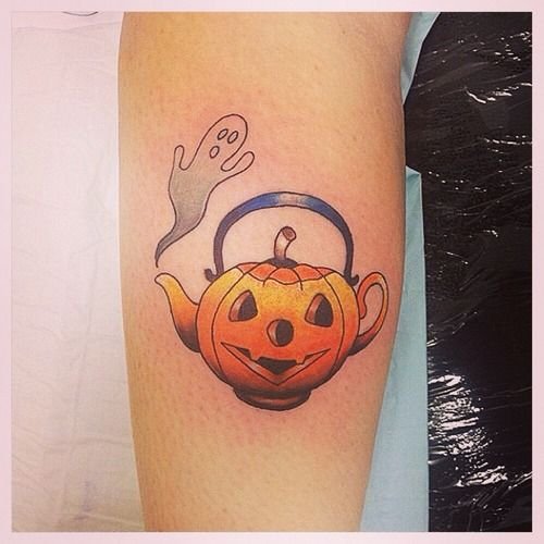 Halloween Pumpkin Cattle Tattoo On Arm