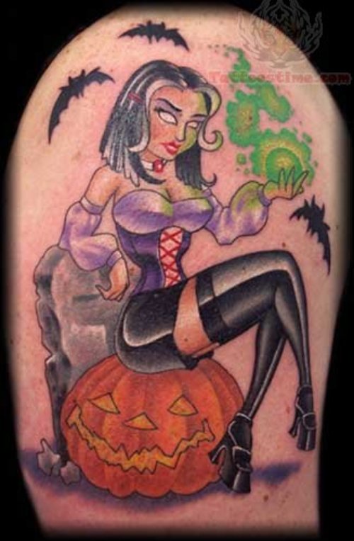 Halloween And Girl Tattoo