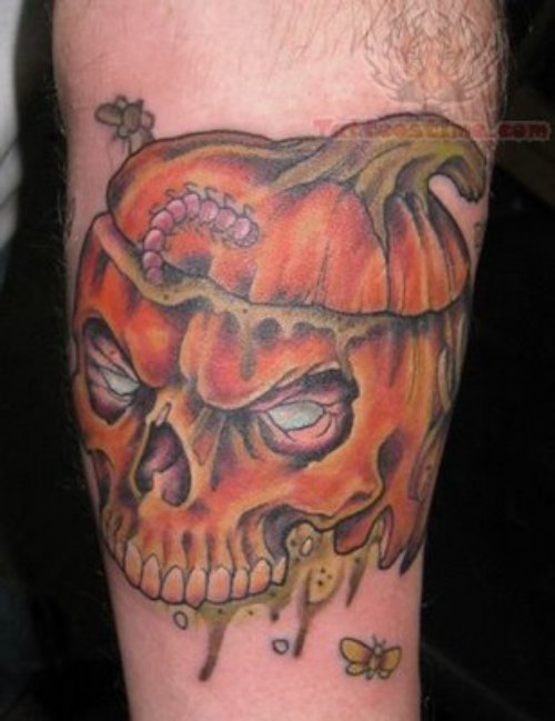 Color Pumpkin Halloween Tattoo