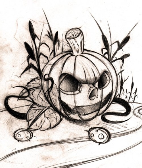 Grey Ink Halloween Pumpkin Tattoo Design