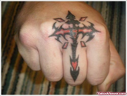 Tribal Cross Hand Tattoo