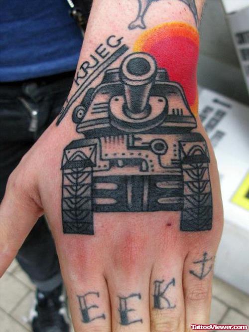 Unique Military Tank Hand Tattoo