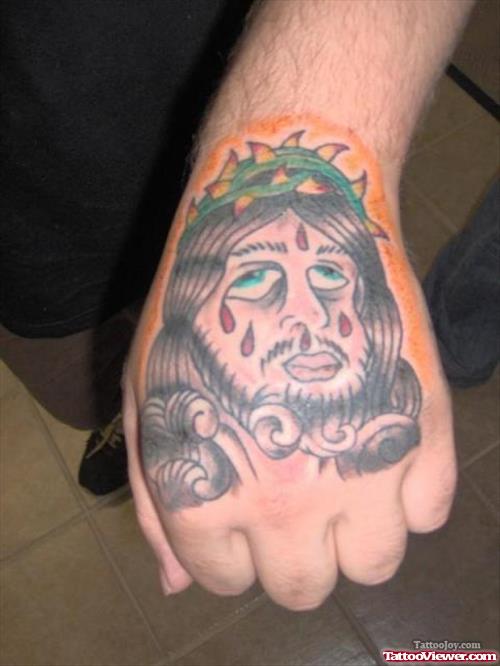 Color Jesus Head Hand Tattoo