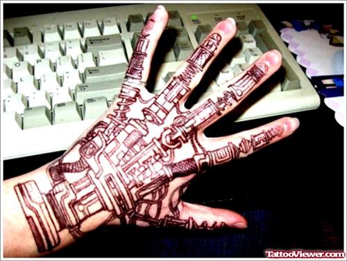 Biomechanical Tattoo On Left Hand