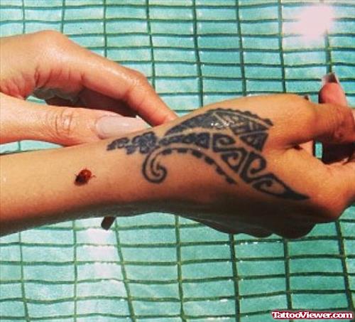 Awesome Black Tribal Hand Tattoo For Girls