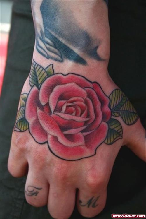 Amazing Red Rose Hand Tattoo