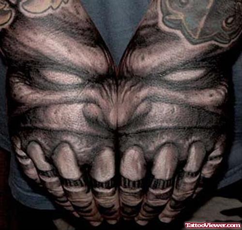 Grey Ink Demon 3D Hand Tattoo