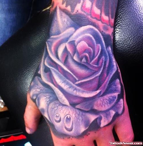 Awesome Purple Flower Hand Tattoo