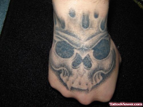 Amazing Grey Ink Skull Right Hand Tattoo