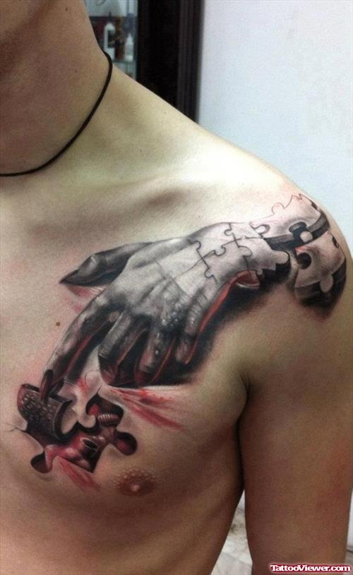Grey Ink 3d Hand Tattoo For Men