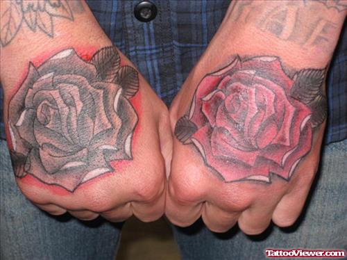 Amazing Grey Ink Rose Flowers Hand Tattoos