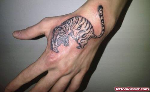 Tiger Tattoo On Girl Left Hand
