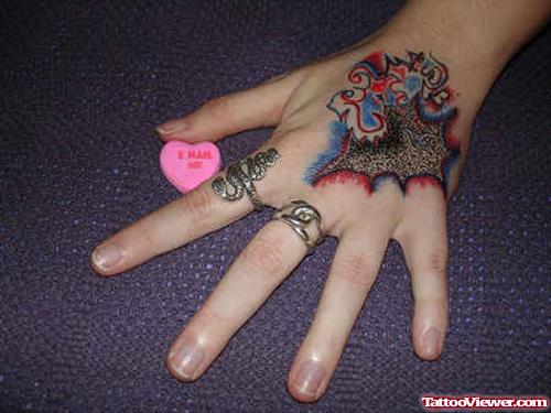 Colored Hand Tattoo For Girls