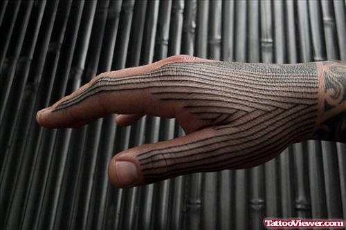 Black Ink Tribal Lines Hand Tattoo