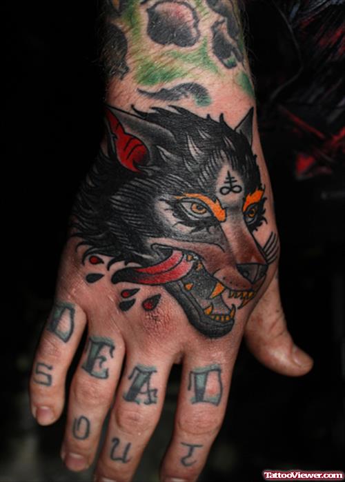 Wolf Head Hand Tattoo