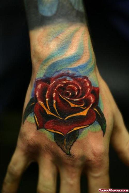Red Ink Rose Hand Tattoo