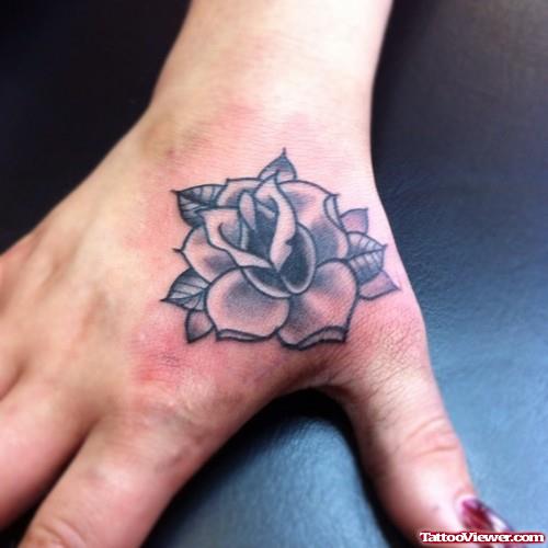Grey Ink Flower Hand Tattoo