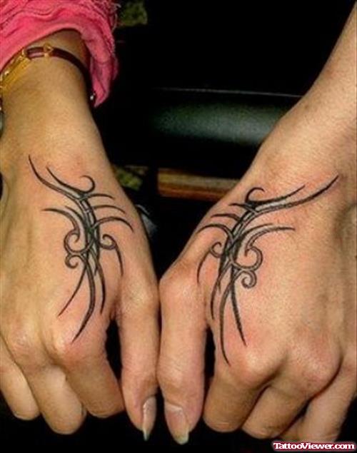 Black Ink Tribal Tattoos On Both Hands