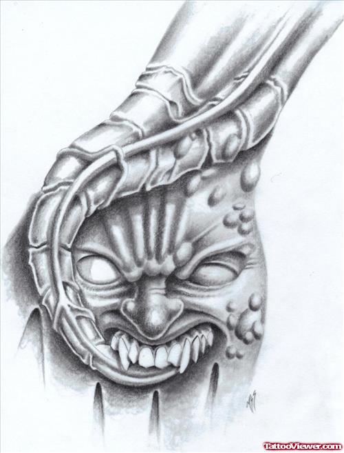 Grey Ink Zombie Hand Tattoo Design