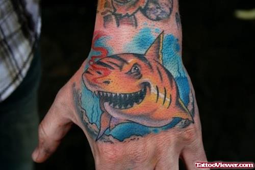 Colored Shark Hand Tattoo