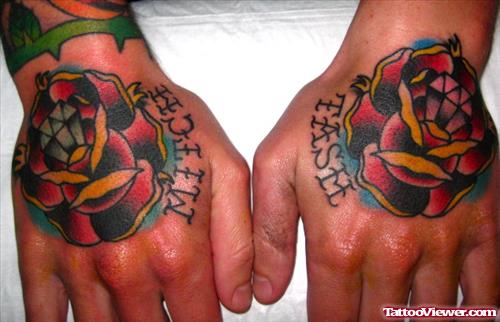 Amazing Colored Flowers Hand Tattoos