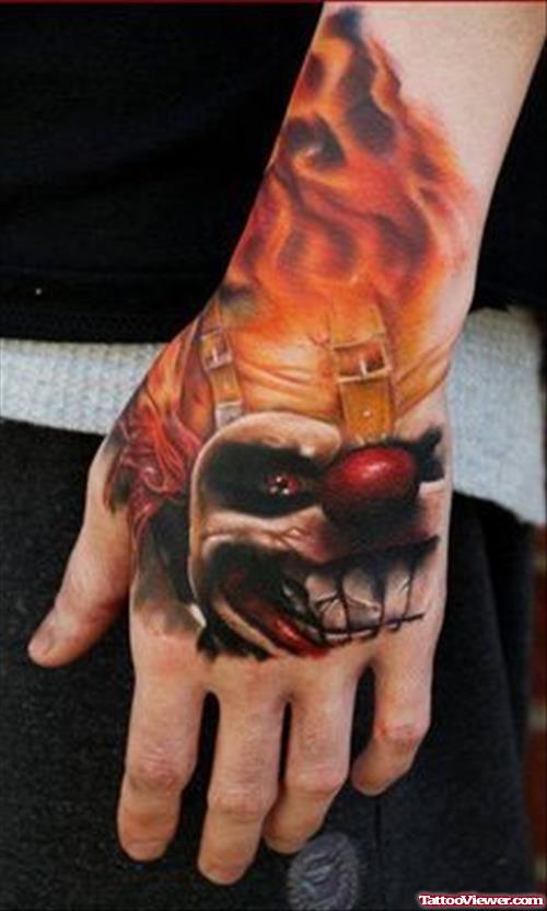 Zombie Joker Tattoo On Left Hand